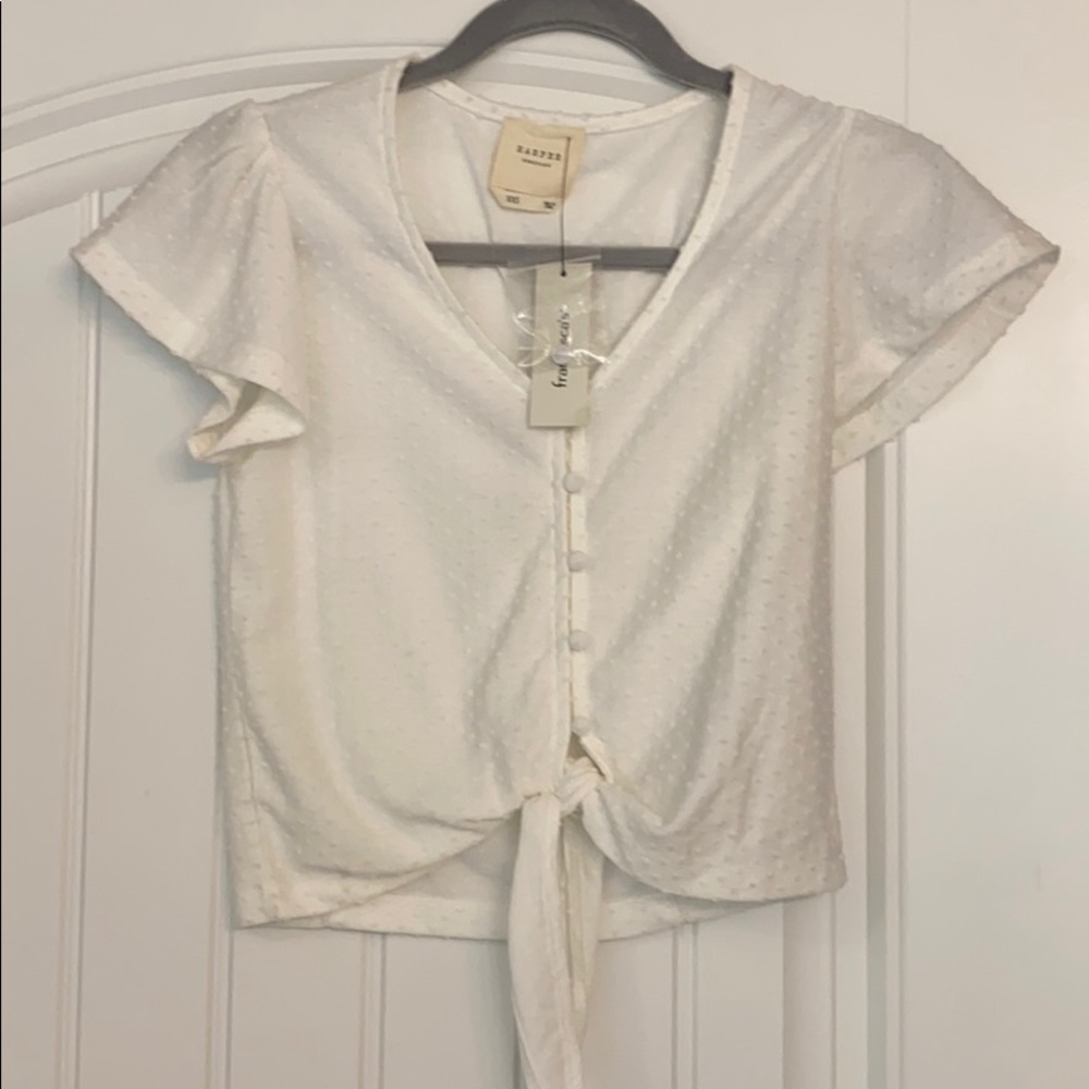 NWT- White Button-Up Crop Top